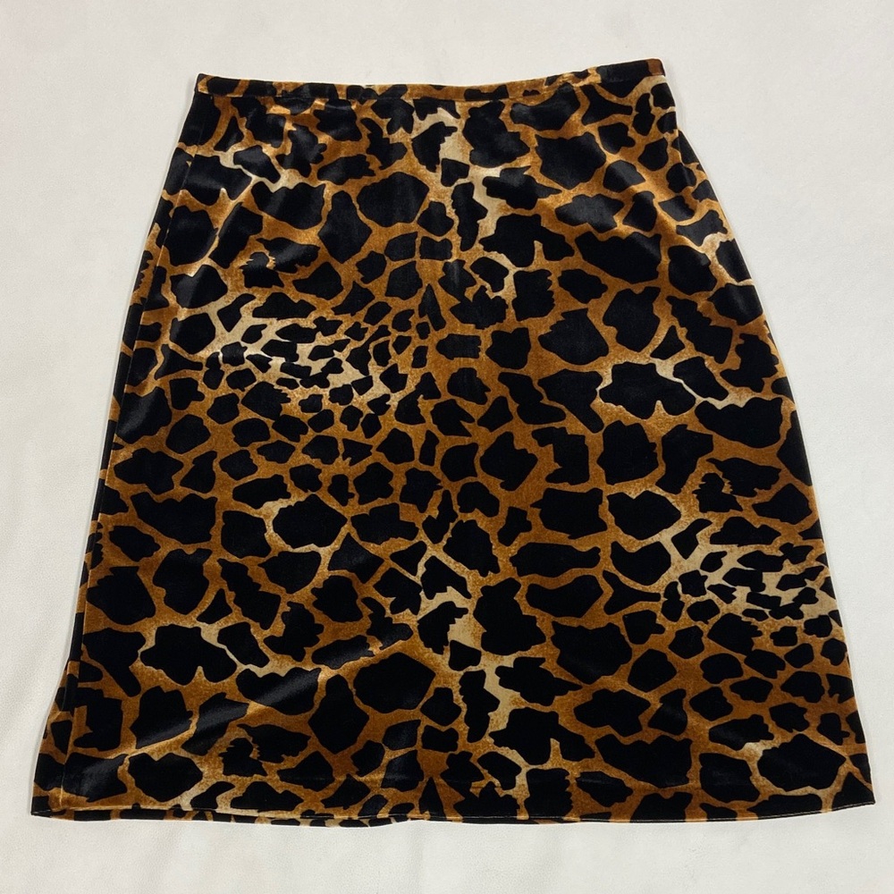Vintage Clio Velvet Giraffe Print Pencil Skirt Size 8